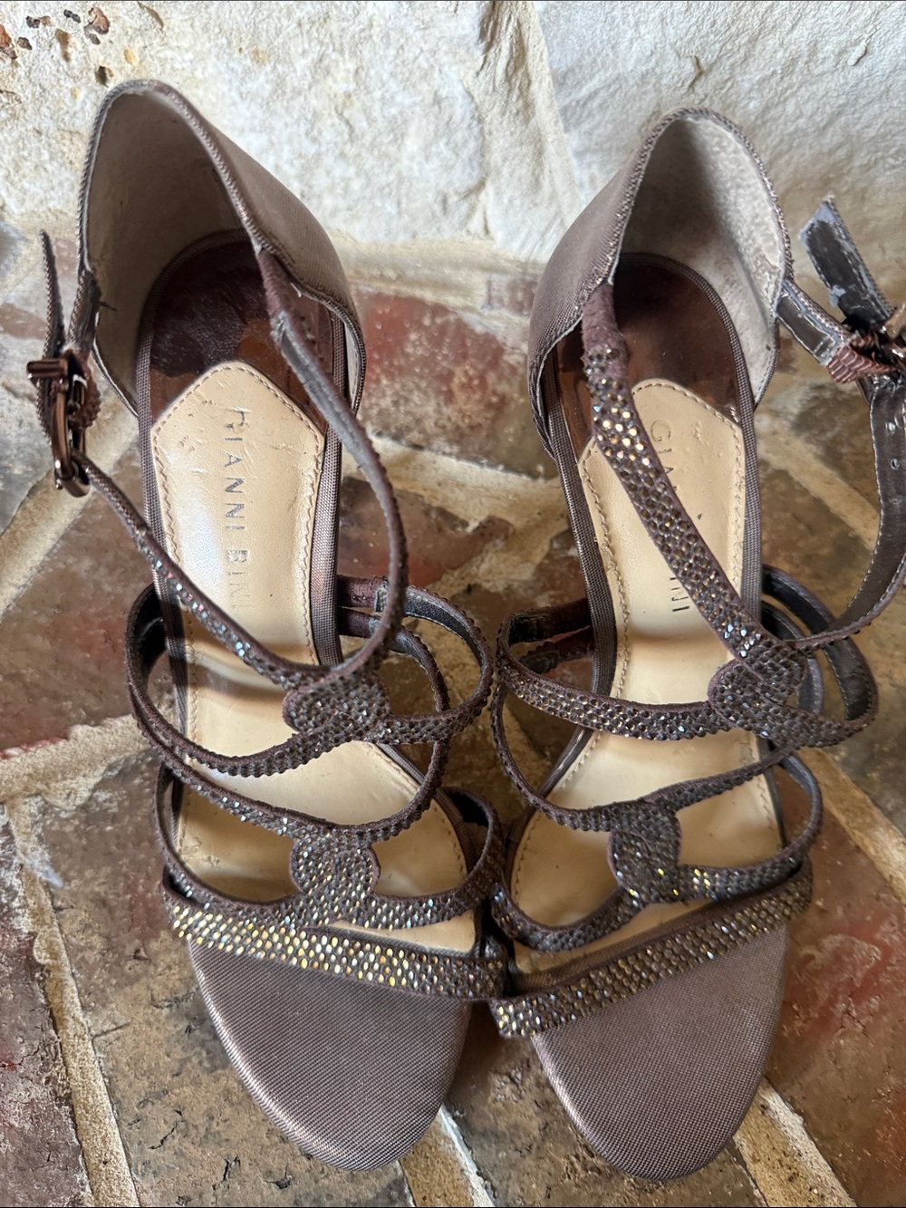GIANNI BINI Brown Rhinestone Strappy Heels - Picture 3 of 6
